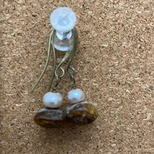 Amber and pink pearl earrings